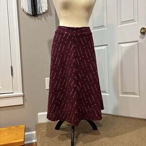 Maeve by Anthropologie Textured Boucle Midi Skirt in Bordeaux Red Small